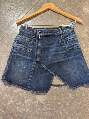 Koral Asymmetrical Moto Denim Wrap Skirt Dark Wash Designer Mini Size S